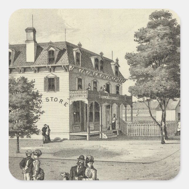 Pegatina Cuadrada Propiedad de Wm V Reid, Villa Park, NJ (Anverso)