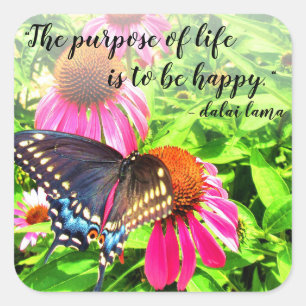Pegatina Cuadrada Propósito de la Vida Feliz Mariposa Cita Inspirado