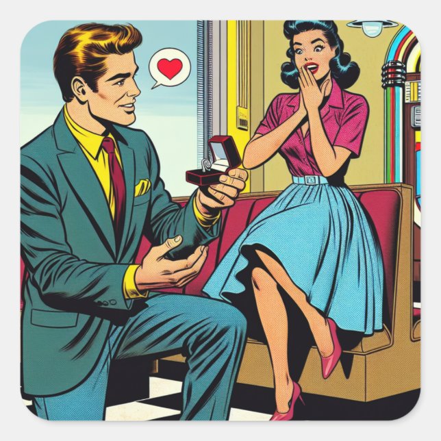 Pegatina Cuadrada Propuesta de arte pop con estilo de libro de histo (Anverso)