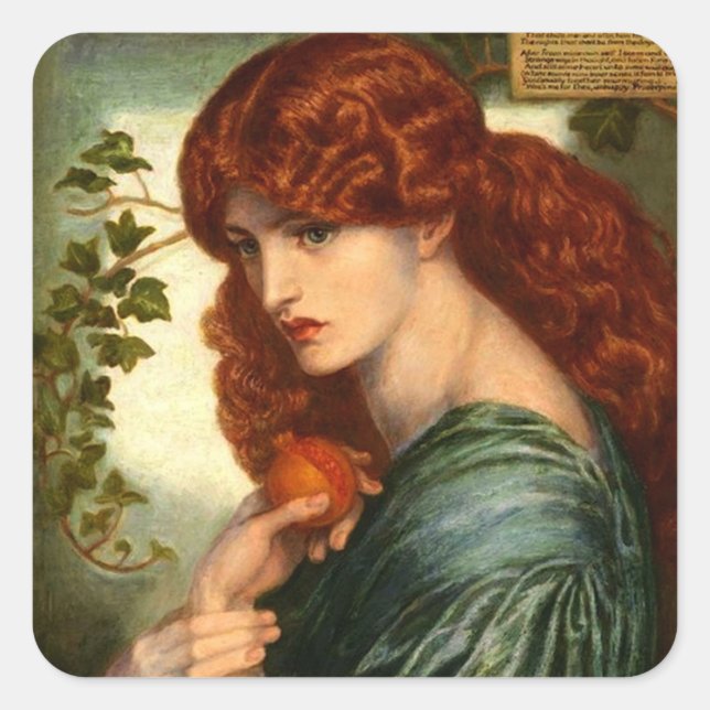 Pegatina Cuadrada Proserpina de Rossetti (Anverso)