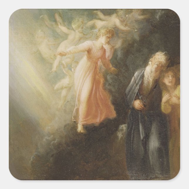 Pegatina Cuadrada Prospero, Miranda y Ariel, de "La Tempest", c (Anverso)