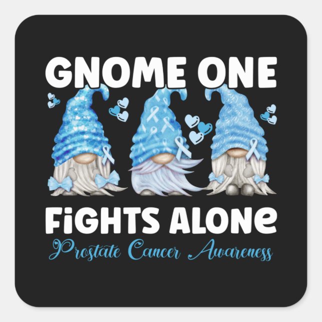 Pegatina Cuadrada Prostate Cancer Awareness Light Blue Gnome (Anverso)