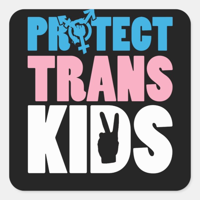 Pegatina Cuadrada Proteger a los niños transexuales (Anverso)
