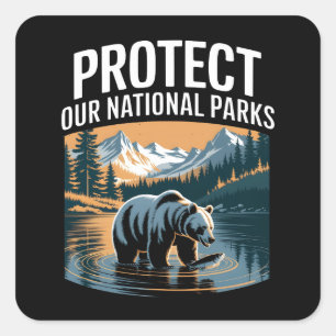 Pegatina Cuadrada Proteger nuestros Parques Nacionales