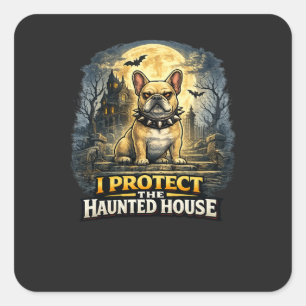 Pegatina Cuadrada Protejo la Casa Embrujada Bulldog Francés Hallowee