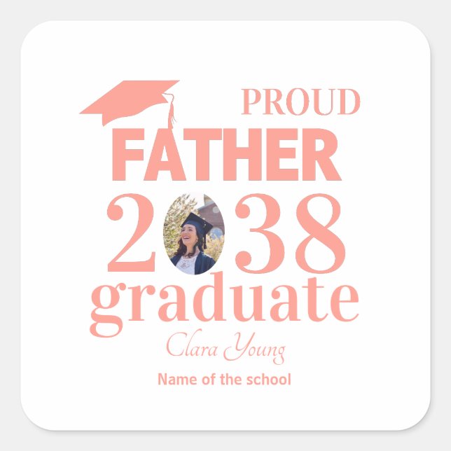 Pegatina Cuadrada Proud Father personalized graduation (Anverso)