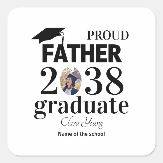 Pegatina Cuadrada Proud Father personalized graduation (Anverso)