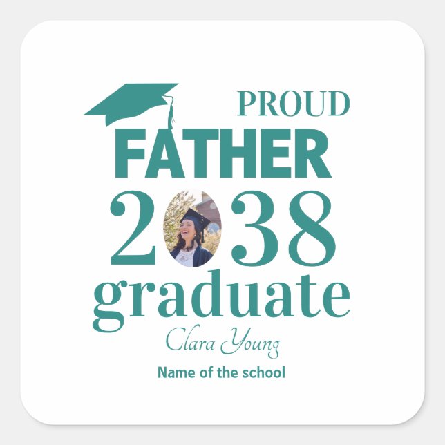 Pegatina Cuadrada Proud Father personalized graduation (Anverso)