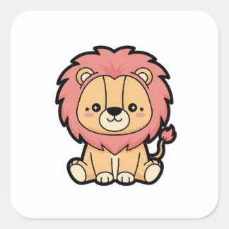 Pegatina Cuadrada Proud Lion – Cute Kawaii Animal Illustration