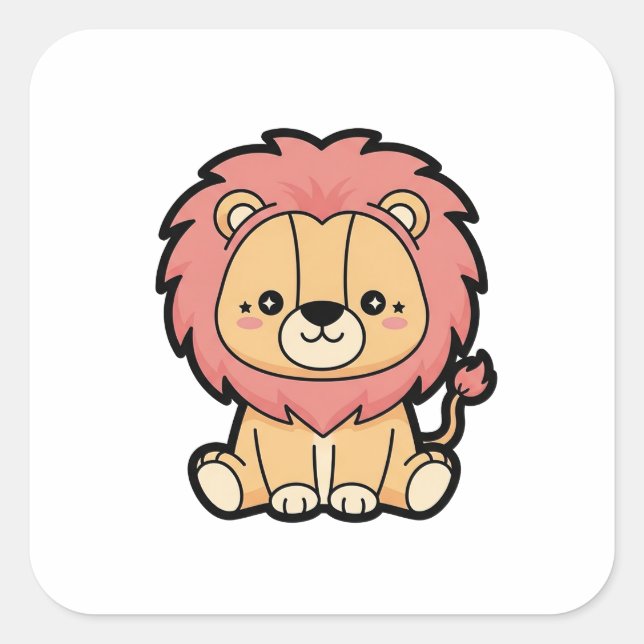 Pegatina Cuadrada Proud Lion – Cute Kawaii Animal Illustration (Anverso)