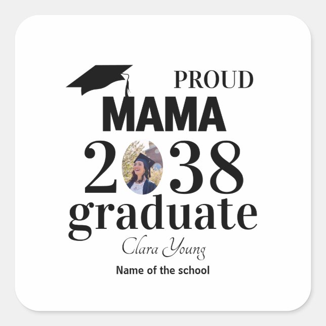 Pegatina Cuadrada Proud mama personalized graduation (Anverso)