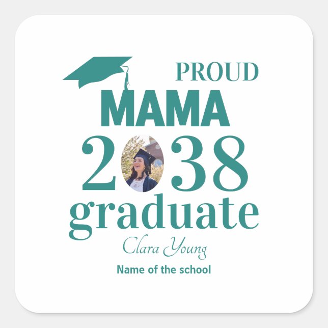 Pegatina Cuadrada Proud mama personalized graduation (Anverso)