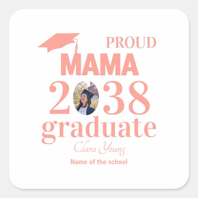 Pegatina Cuadrada Proud mama personalized graduation (Anverso)