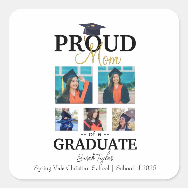 Pegatina Cuadrada Proud mom of graduate 2025 (Anverso)