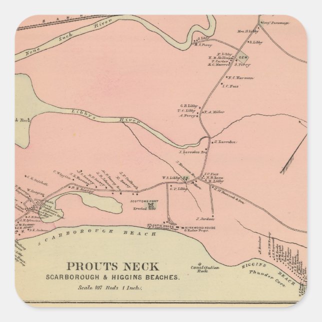 Pegatina Cuadrada Prouts Neck Scarborough, playas de Higgins (Anverso)