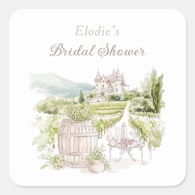 Pegatina Cuadrada Provence Elegant Chateau French Country Bridal  (Anverso)