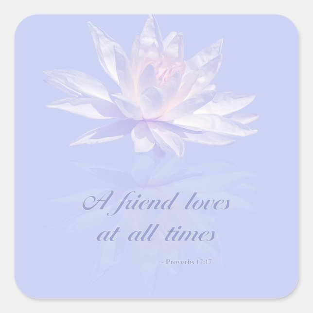 Pegatina Cuadrada Proverbios 17: 17 | Cita bíblica | (Anverso)