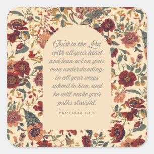 Pegatina Cuadrada Proverbios 3:5–6 Confía en el Señor Estilo Floral