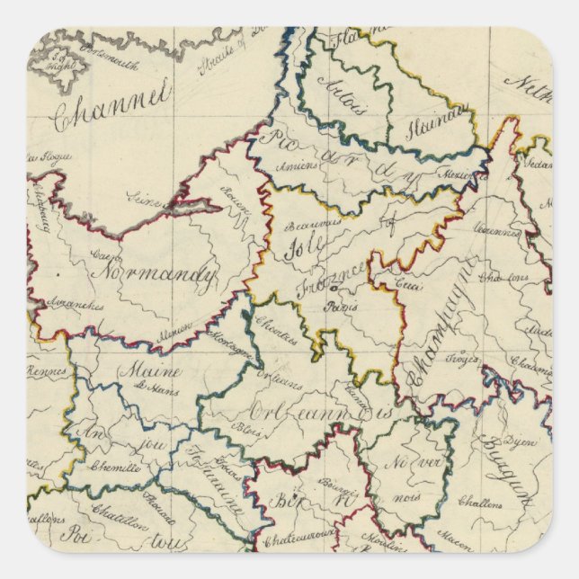 Pegatina Cuadrada Provincia de Francia (Anverso)