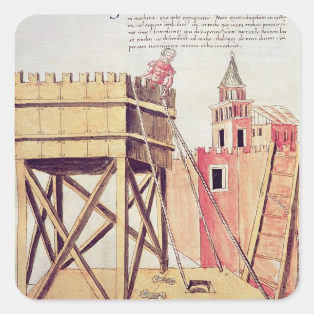 Pegatina Cuadrada Proyecto de una torre de asedio (Anverso)