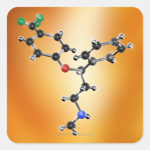 Pegatina Cuadrada Prozac. Modelo molecular del antidepresivo
