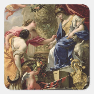 Pegatina Cuadrada Prudencia liderando la paz y la abundancia, c.1645