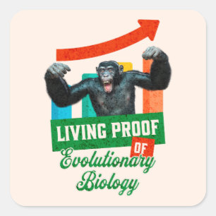 Pegatina Cuadrada Prueba de vida de un chimpancé divertido de biolog