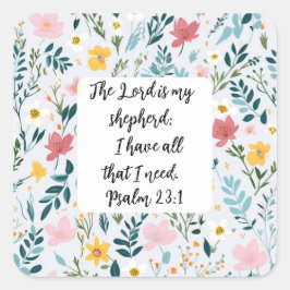 Pegatina Cuadrada Psalm 23:1 Floral Square Sticker