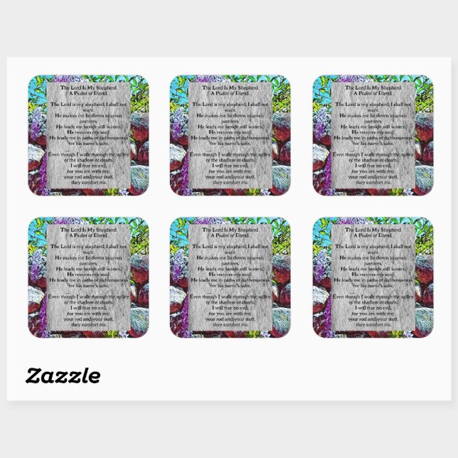 Pegatina Cuadrada Psalm 23 biblical quote (Hoja)