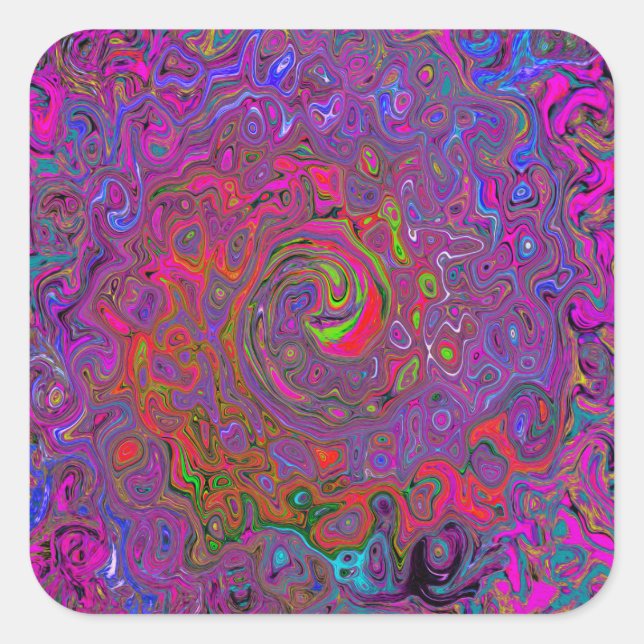 Pegatina Cuadrada Psicodelia Groovy Magenta Retro Bañón Líquido (Anverso)