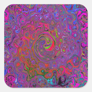 Pegatina Cuadrada Psicodelia Groovy Magenta Retro Bañón Líquido