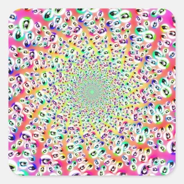 Pegatina Cuadrada Psicodélicos ojos arcoiris Mandala (Anverso)