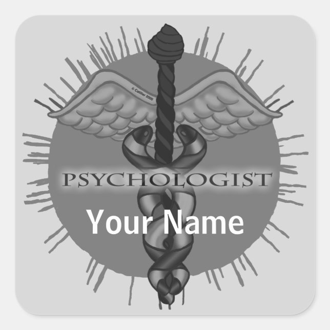 Pegatina Cuadrada Psicólogo Caduceus (Anverso)