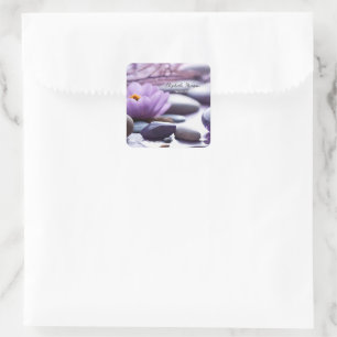 Pegatina Cuadrada Psicólogo Terapeuta Piedras Zen, Loto Violeta