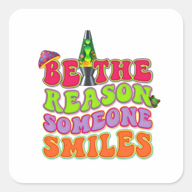 PEGATINA CUADRADA PSYCHEDELIC POSITIVE LAVA LAMP HIPPIE MUSHROOM (Anverso)