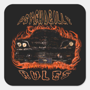 Pegatina Cuadrada Psychobilly manda llamas SC