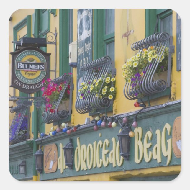 Pegatina Cuadrada Pub, Dingle, Península de Dingle, Condado de Kerry (Anverso)