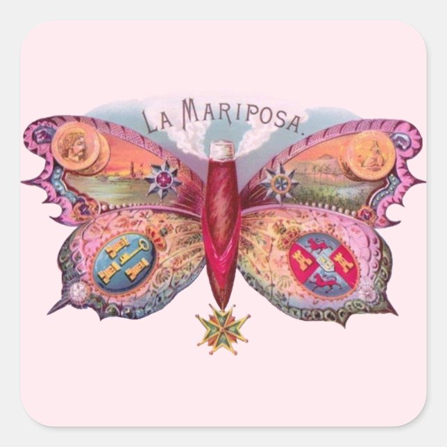 Pegatina Cuadrada Publicidad de pintura de antigüedades de mariposa (Anverso)