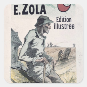 Pegatina Cuadrada Publicidad de poster "La Terre" por Emile Zola,