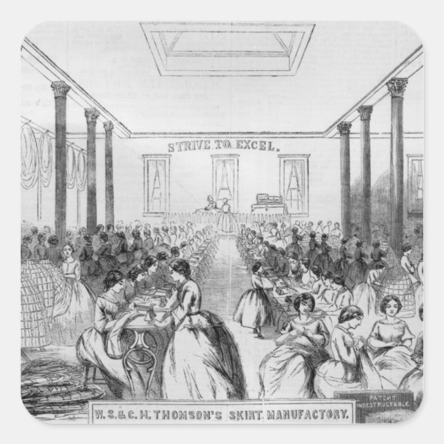 Pegatina Cuadrada Publicidad para la fabricación de faldas de Thomso (Anverso)