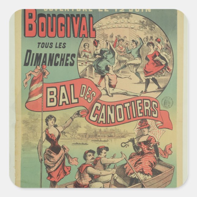 Pegatina Cuadrada Publicidad poster "Le Bal des Canotiers" (Anverso)