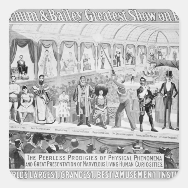 Pegatina Cuadrada Publicidad poster, 'The Barnum y Bailey (Anverso)