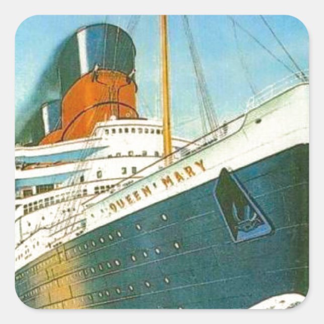 Pegatina Cuadrada Publicidad vintage, RMS Queen Mary (Anverso)