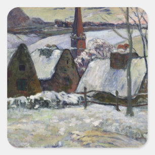 Pegatina Cuadrada Pueblo bretón debajo de la nieve, 1894