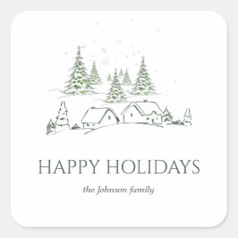 Pegatina Cuadrada Pueblo de Navidades Snowy