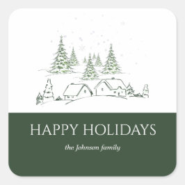 Pegatina Cuadrada Pueblo de Navidades Snowy