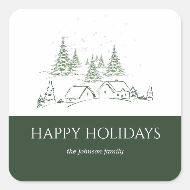 Pegatina Cuadrada Pueblo de Navidades Snowy (Anverso)