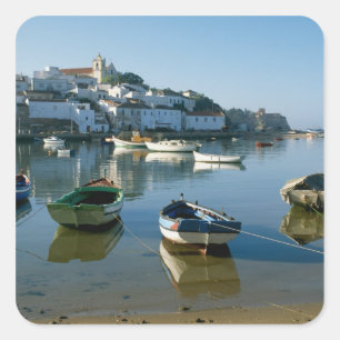 Pegatina Cuadrada Pueblo de pescadores de Ferragudo, Algarve, Portug