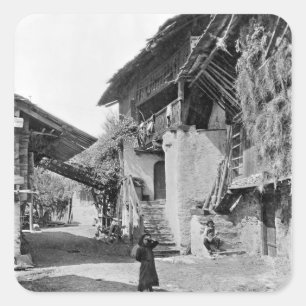 Pegatina Cuadrada Pueblo de Valais, comienzo del siglo XX