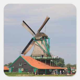 Pegatina Cuadrada Pueblo holandés del molino de viento, Holanda 3